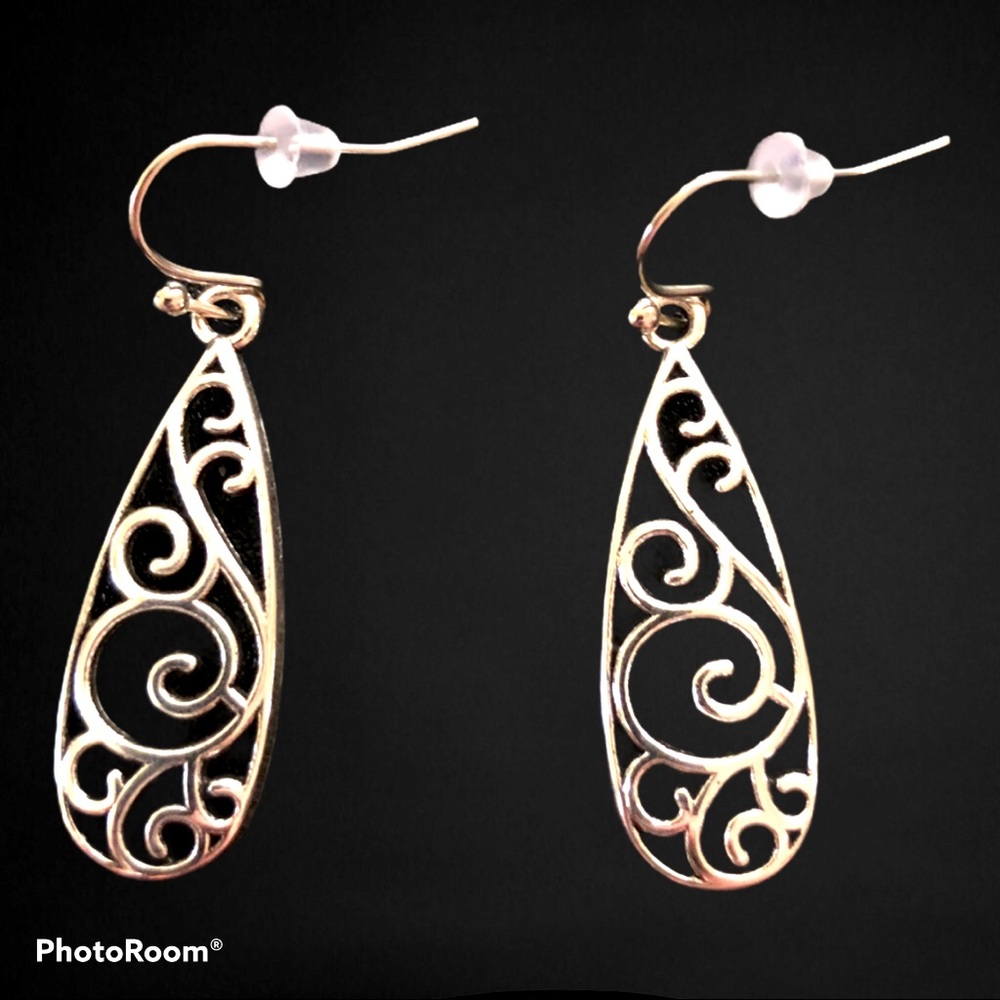New! Whimsigoth Dangle Filigree‎ Drop Silver Tone Earrings